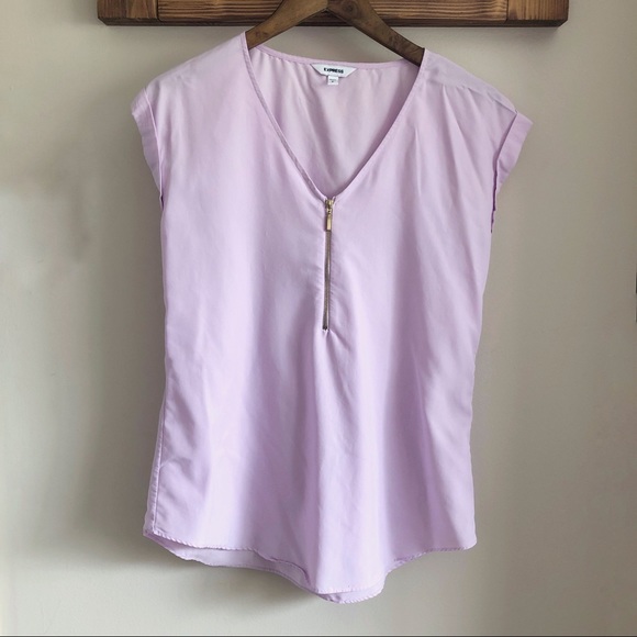 Express Zippered Lavender Short Sleeve Top - Picture 1 of 6
